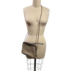Vtg Gucci GG Logo Crossbody Purse 97.02.068 PVC Brown Shoulder Bag